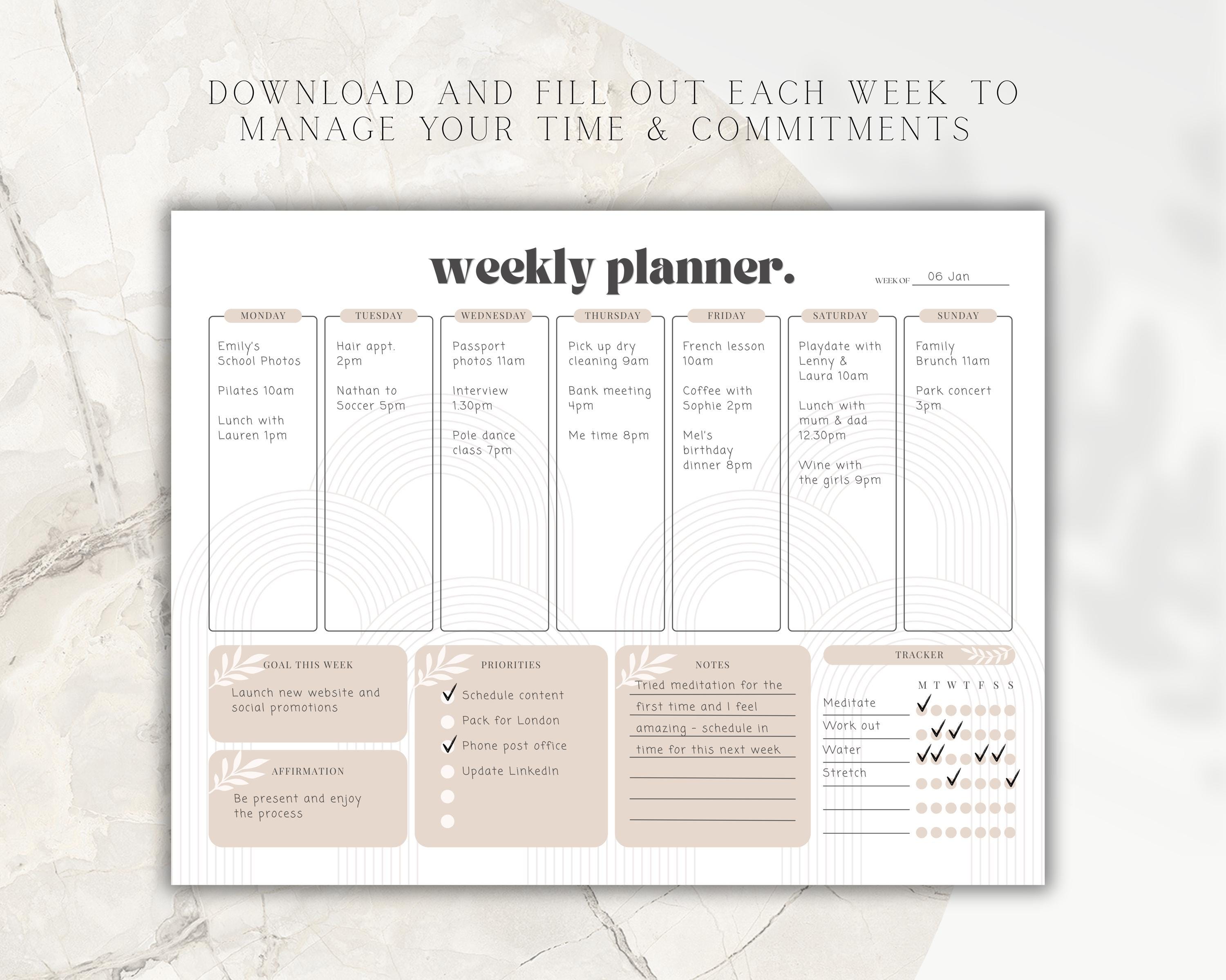 Landscape Weekly Planner | Printable Weekly Schedule | Undated Weekly ...