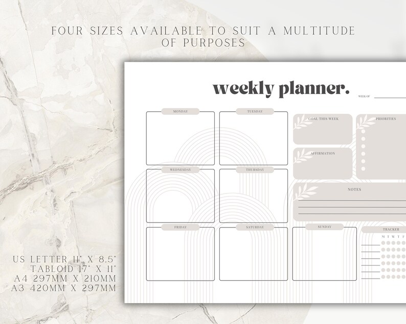 Landscape Weekly Planner | Printable Weekly Schedule | Undated Weekly ...