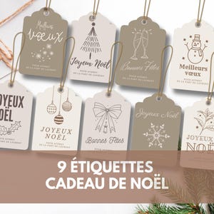 9 cadeautips Franse en Franse personnalisé, Franse bewerkbare kerstcadeautags, Bonnes Fêtes, Meilleurs vœux, neutre élégante