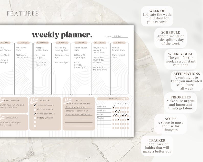 Planner Includes Landscape Weekly Planner | Printable Weekly Schedule | Undated Weekly ...