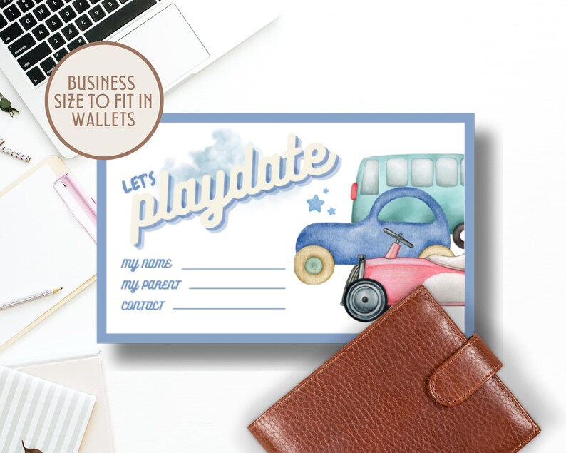 Toy Car Printable Playdate Cards, Blue Playful Calling Cards for Boys ...