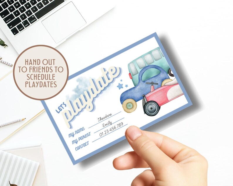 Toy Car Printable Playdate Cards, Blue Playful Calling Cards for Boys ...