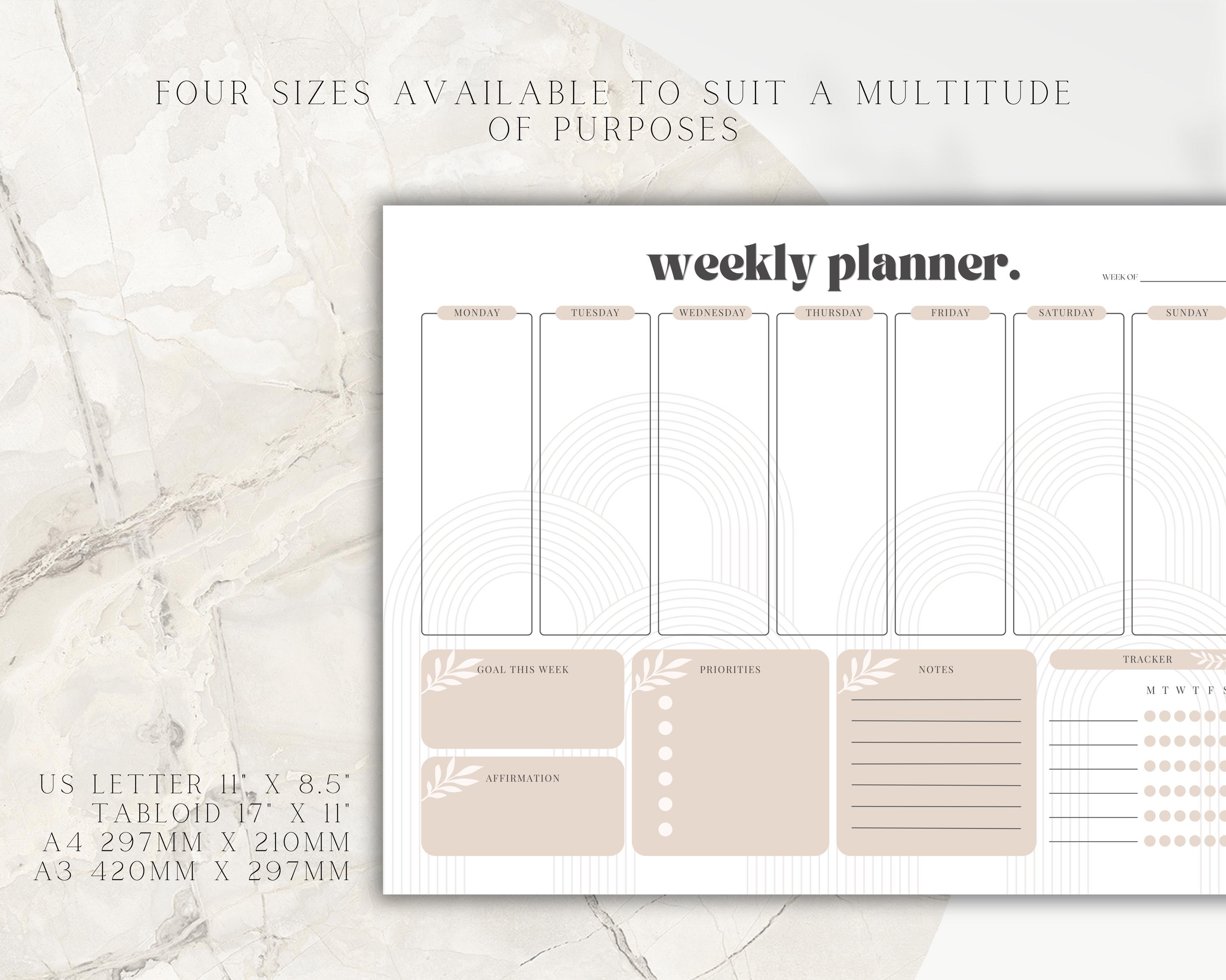 Landscape Weekly Planner | Printable Weekly Schedule | Undated Weekly ...