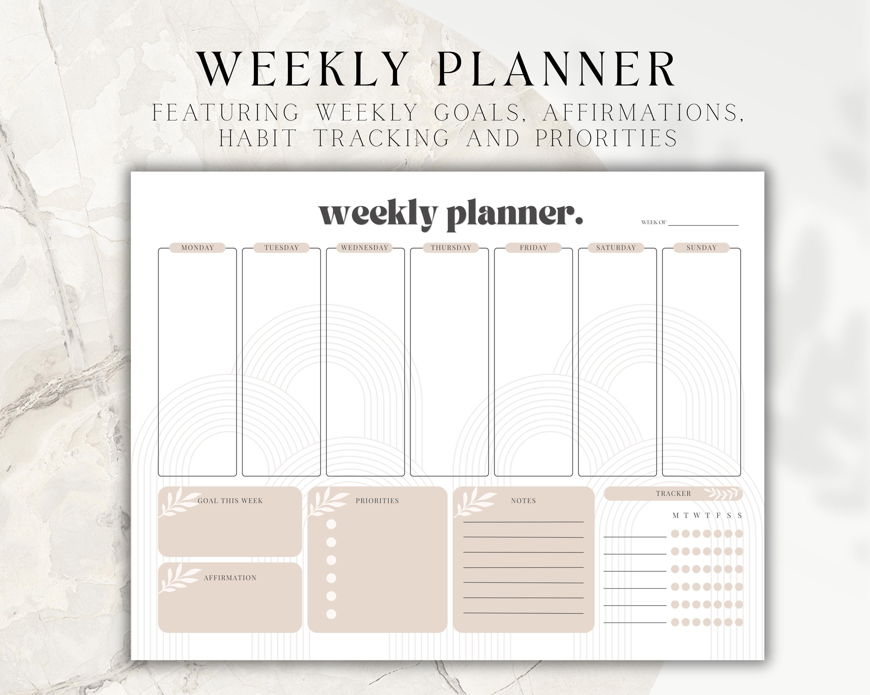Landscape Weekly Planner | Printable Weekly Schedule | Undated Weekly ...