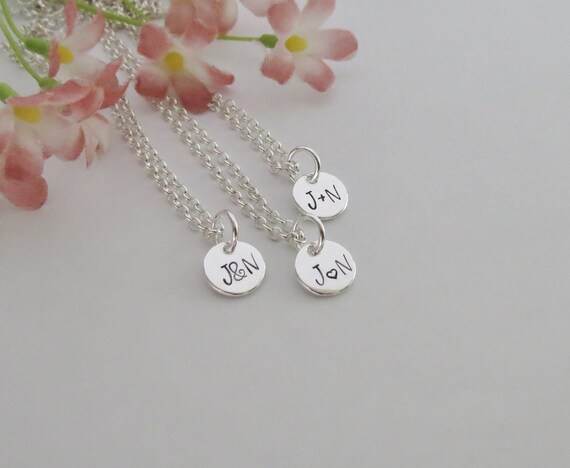 Sterling Silver Mini Round Initial Charm Letter I Hand Stamped Pendant With 16 Silver Bead Chain