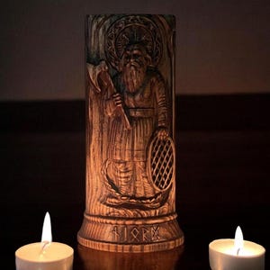 Norse God Njord Statue: Wooden Viking Sea God Figurine