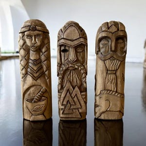 Wooden norse gods - Odin - Eir- Freyr. Viking pagan god statue. Handmade nordic decor. Hand Carved pagan figurine. Pagan altar statue.