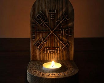 Vegvísir Wooden Altar – Norse Pagan Home Decor