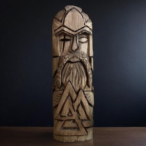 Hand Carved Odin Statue: Wooden Viking Idol, Norse Pagan Altar Decor