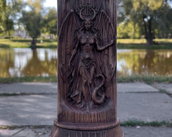 Wooden Lilith Statue – Dark Goddess of Occult Power, Pagan Altar Figurine, Witchcraft Idol, Spiritual Feminine Decor, Mystical Gift
