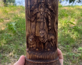 Odin Wooden Statue – Norse Pagan God Idol, Viking Figurine, Nordic Mythology Pagan Altar Decor