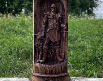 Wooden Tyr Statue – Norse God Altar Figurine, Viking Decor