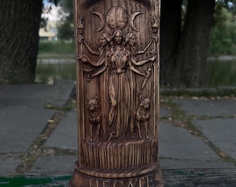 Hekate Statue aus Holz - Okkulte Göttin der Hexerei und Magie, heidnische Altarfigur, Dekoration der griechischen Mythologie, spirituelles Göttin Geschenk