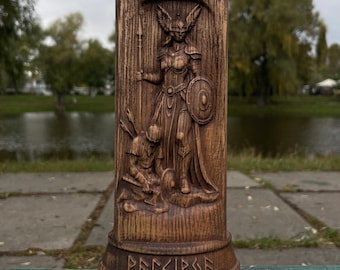 Wooden Valkyrie Statue – Norse Pagan Altar Decor