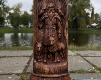 Statue du dieu nordique Odin - Figurine du dieu de l'autel païen viking en bois