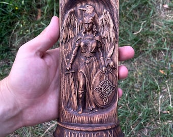 Wooden Morrigan Figurine – Celtic Goddess Statue, Pagan Altar Decor, Druid Mythology Figurine