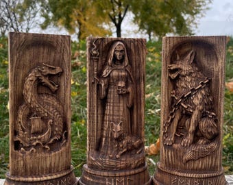 Norse Statue Set – Hel, Fenrir, Jormungand. Pagan Gods Figurines.