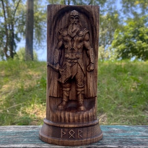 Wooden Norse God - Thor. Viking Pagan God Statue. Wooden Nordic Decor. Viking Figurine. Pagan Altar Statue. Scandinavian Mythology Decor.
