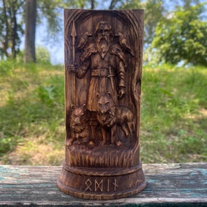 Wooden Odin Statue: Norse Pagan God, Viking Decor