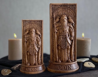 Wooden Norse God Odin Statue, Pagan Altar Decor, Norse Mythology