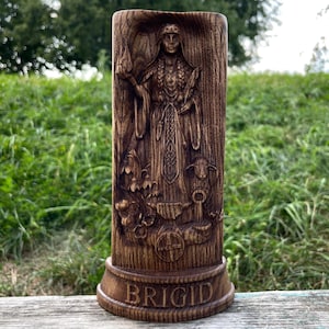 Wooden Brigid Statue: Irish Celtic Goddess Figurine, Pagan Altar Decor