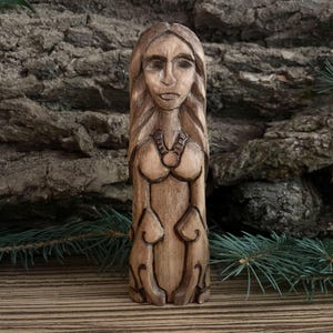 Hand-Carved Wooden Figurine - FREYJA. Norse Viking God. Pagan Altar Decor. Handmade Wood Carving. Unique Viking Gift. Nordic Mythology Art.