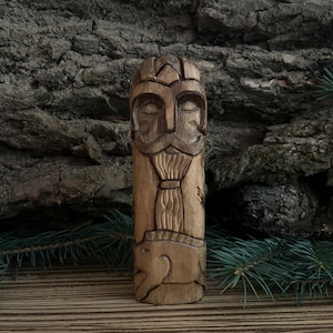 Hand Carved Wooden Figurine - Freyr. Norse God of Fertility, Prosperity & Peace. Viking Pagan Altar Decor. Norse Scandinavian Mythology god.