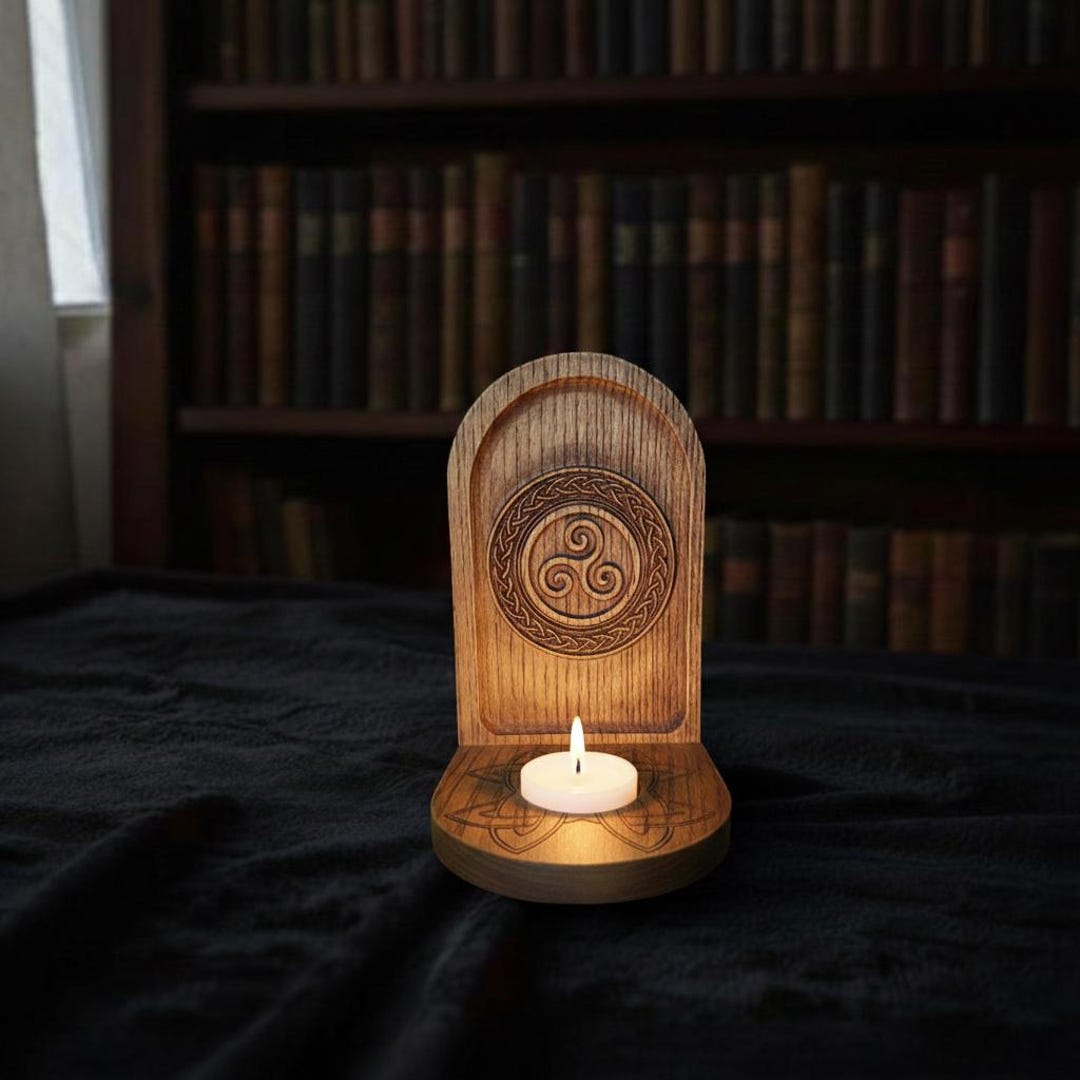 Triskelion Wooden Pagan Altar – Celtic Triple Spiral Symbol | Druid ...