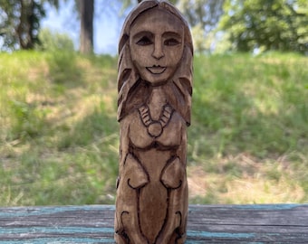 Hand-Carved Freya Statue: Norse Pagan Goddess Figurine