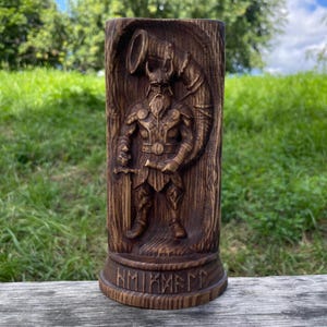 Wooden Norse God – Heimdall. Norse Mythology Guardian Statue. Viking Pagan Decor. Nordic Wooden Figurine. Altar Protector of Asgard.