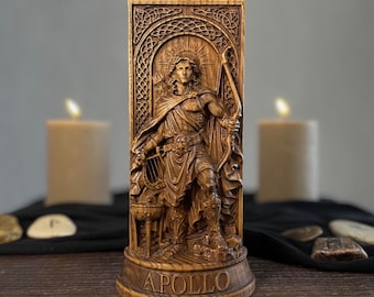 Wooden Apollo statue – Greek Sun God Figurine, Handmade Altar Decor, Pagan Greek gifts