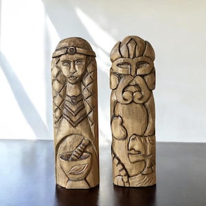 Wooden Norse Gods - EIR & TYR. Viking Pagan God Statue. Handmade Wood Nordic Decor. Hand Carved Pagan Figurine. Pagan Altar Statue.