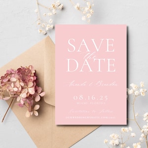 Elegante Blush Save the Date Einladung | Minimalistische rosa Hochzeit einladen | Moderne benutzerdefinierte digitaler Download | Bearbeitbare druckbare Canva-Vorlage