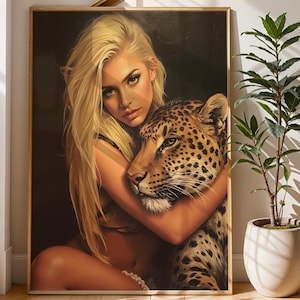 Modern Leopard Art Print Trendy Boho Decor Vintage Oil Painting Moody Rustic Fine Art Digital Print