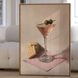 Martini & Crackers Print Modern Cocktail Poster Trendy Kitchen Wall Art Dirty Martini Vintage Oil Painting Print