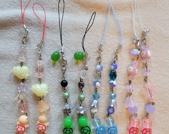 Cute Turtle Reptile Beaded Dangle Keychains | Colorful Kawaii Resin Turtle Themed Keychains | Turtle Matching Couple Phone Charm