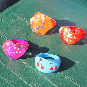 Y2K 2000&#39;s Resin Chunky Rings | Colorful Chunky Rings