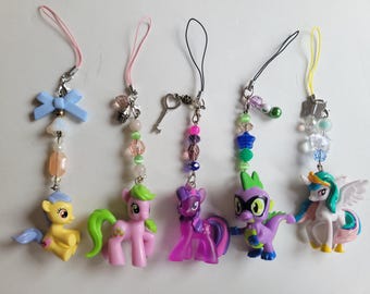 My Little Pony Keychains | MLP Keychain Phone Charms | Mlp Beaded Keychain | Twilight Sparkle and Spike Keychains | Handmade MLP Keychain