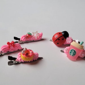 Decoden Strawberry Frosting Whipped Hairclips | Pink Fairy Kei Strawberry Hairclips | Cute Pink Barrette Decoden Hairclip, Kawaii hair clips