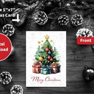 Tarjeta imprimible de Feliz Navidad, colorida ilustración navideña, descarga instantánea, perfecta para enviar cálidos deseos navideños a tus seres queridos.