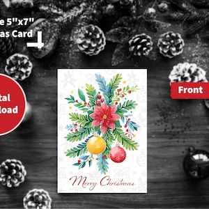 Frohe Weihnachten Karte Ornament Girlande druckbare Urlaub Gruß Sofort-Download digitale Karte Modernes festliches Design innen leer
