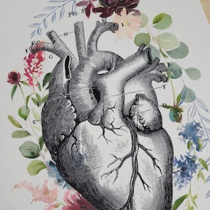 Human heart quilt panel physician wall art cotton muslin anatomy fabric