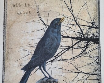 Crow fabric panel 100 percent cotton muslin bird wall art