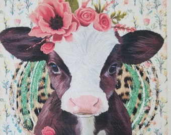 Calf fabric panel, 100 % cotton Kona or muslin, baby cow sew on patch, nursery wall art