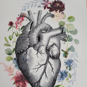 Human heart quilt panel, 100% cotton, physician wall art, anatomy fabric