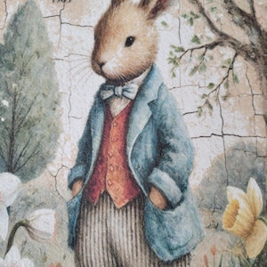 Folk art rabbit fabric panel 100% cotton quilt top material