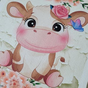 Calf fabric panel baby cow nursery material cotton muslin or Kona quilt square
