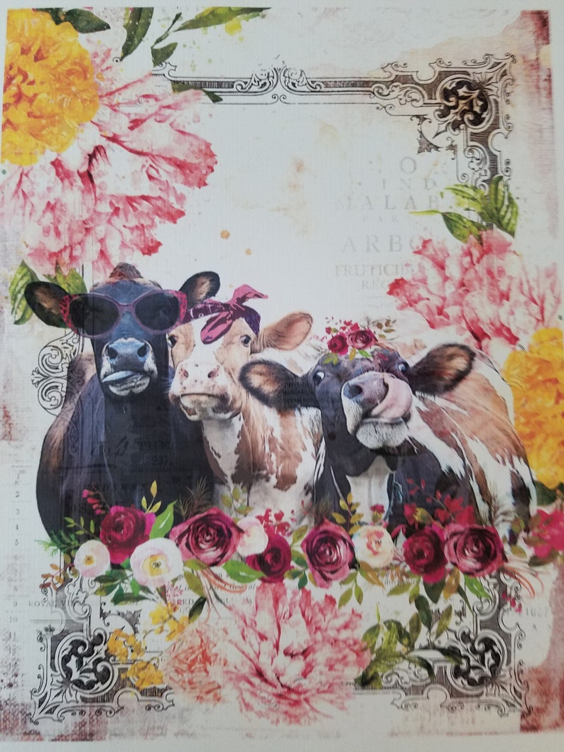 Floral cow fabric cotton muslin quilt panel bovine home Etsy