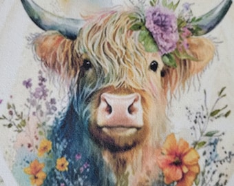 Highland cow panel fabric 100 % cotton Kona or muslin farm animal material