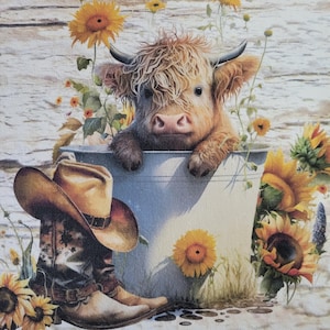 Highland cow fabric panel: off white or white, 100 % cotton quilt material